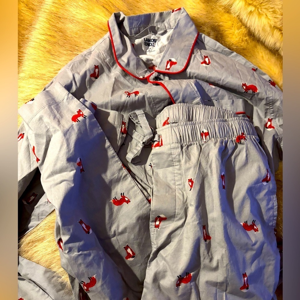 NWT Men's Sz M Pajamas button front top bottoms matching set Lands End fox print